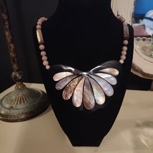Vintage 80s 90s Karla Jordan Inlay Mother-of-Pearl Beaded Butterfly Necklace